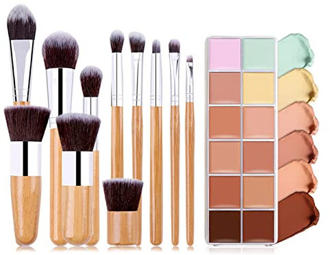 FantasyDay 10 Farben Langanhaltender Hohe Deckkraft Abdeckstift Gesicht Concealer Color Corrector Correcting Full Coverage Concealer Palette Contour Beauty mit Applikator und 11 Stück Makeup Pinsel