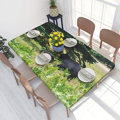 Jadery Black Bear Familienspiel-Tischdecke, waschbar, rechteckig, für Küche, Esszimmer, Erntedankfest, Weihnachten, 76 x 122 cm
