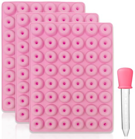 mixed24 3x Silikon Mini Donutbackform inkl. Pipette für Süßigkeiten, Eiswürfel, Hundeleckerlis, Hundekekse, Mini Donuts