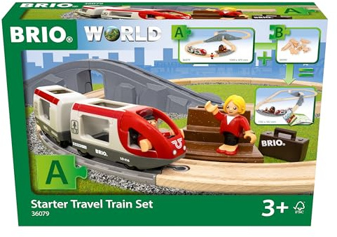 BRIO World – 36079 Starter Travel Train Set | 22-Piece Wooden Toy Train Set for Kids Aged 3 Years Up