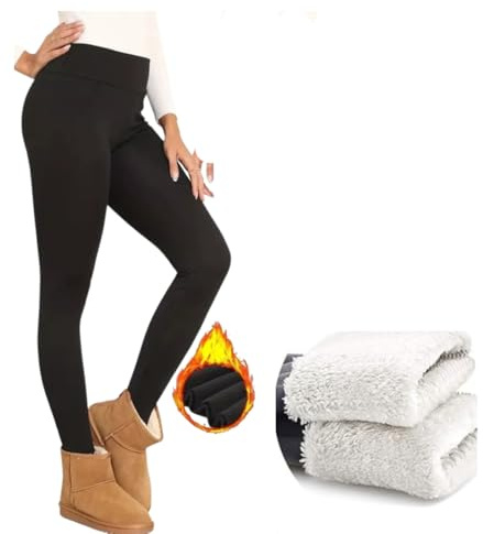 ZiaWorld Women Fleece Lined Leggings Black High Waist Thick Thermal Leggings Winter Warm Stretchy Leggings Tights Soft Fur Water Resistant (UK, Alpha, M, Regular, Regular, Black)