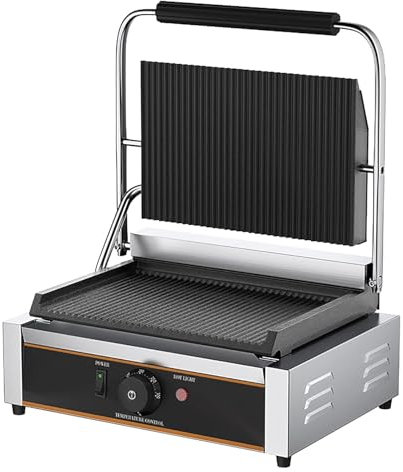 Pressa Per Panini Commerciale Griglia Per Panini Elettrica 220V 50-300 ℃ Controllo Della Temperatura Regolabile Superficie Antiaderente Doppi Piatti Piani 3600W Tostapane Per Cucina (Un Singolo)