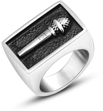 KnSam Ring Verlobung Herren 16.3MM, Breit mit Mikrofon Herren Ringe Bandring, Edelstahl Ring Silber, Gr.57 (18.1)
