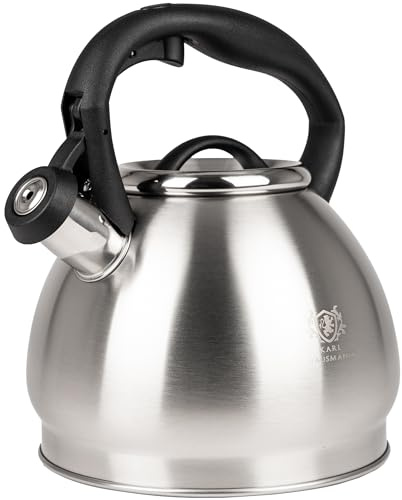 KARL HAUSMANN Hervidor de Agua para Inducción - 3L - Plateado Tetera de Acero Inoxidable con Silbato y Asa que No se Calienta - Para Induccion, Gas y Vitroceramica – Chaleira