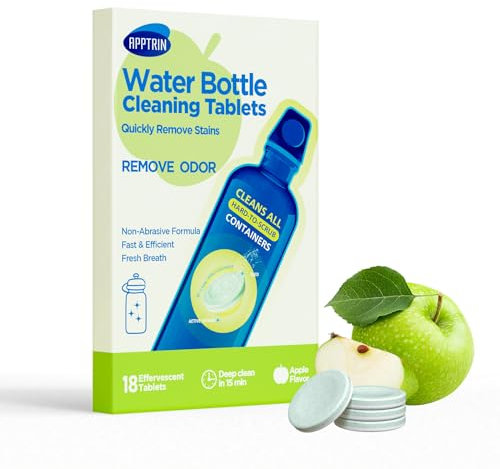 APPTRIN comprimés nettoyants pour bouteilles d'eau, comprimés nettoyants pour tous les contenants en plastique et en verre, emballés individuellement (Pomme verte (18 boîtes))