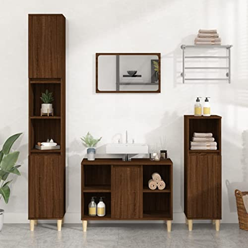 Bulliing Meuble d'évier chêne Marron 80x33x60 cm Bois d'ingénierie,Vasque À Poser Salle De Bain,Lavabo Salle De Bain