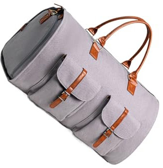 QOKLIYUI Geschäftsreisetasche im Anzug, 2 in 1 umwandelbare Kleidertasche, hängender Koffer, Reisekleidung, Handgepäcktasche, PU, Grau