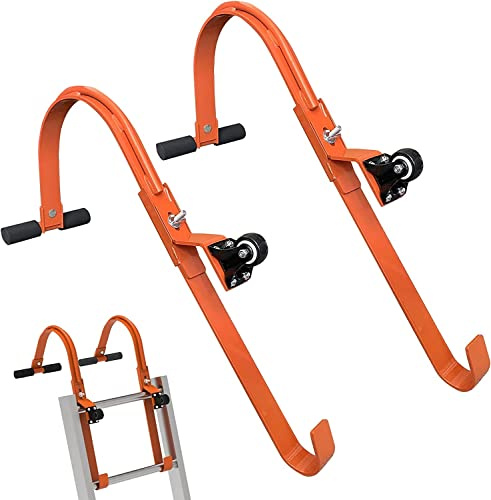 Leiterdachhaken, 2er-Pack mit Rad, robuster Leiterstabilisator aus Stahl, Dachfirstverlängerung, Radgummi und T-Stange mit Gummigriff zur Schadensverhütung, zur Schadensverhütung, belastbar bis 500