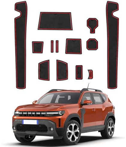 CDEFG Compatible with Dacia Duster 3 III 2024 2025 Rubber Mats Centre Console Non-Slip Car Mat (Red)