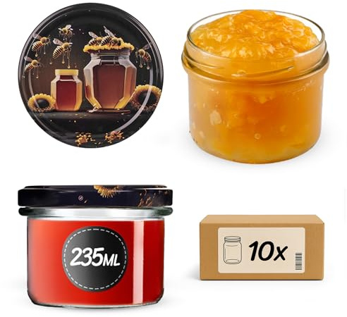 KADAX 10er Set Marmeladengläser 235ml TO82 Honig, Einmachgläser Vorratsgläser Mason Jar mit Schraubdeckel, Luftdichte Schraubgläser, Honig & Konfitüre