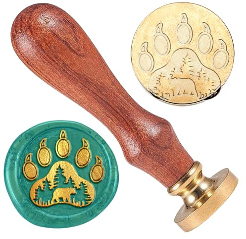 DELORIGIN Bärenklaue Wachssiegelstempel Geprägter Stempel Siegelung Abnehmbarer 25 Mm Messing Wachssiegel Stempelkopf Mit Holzgriff Für Umschläge Geschenkverpackungen Karten Briefumschläge