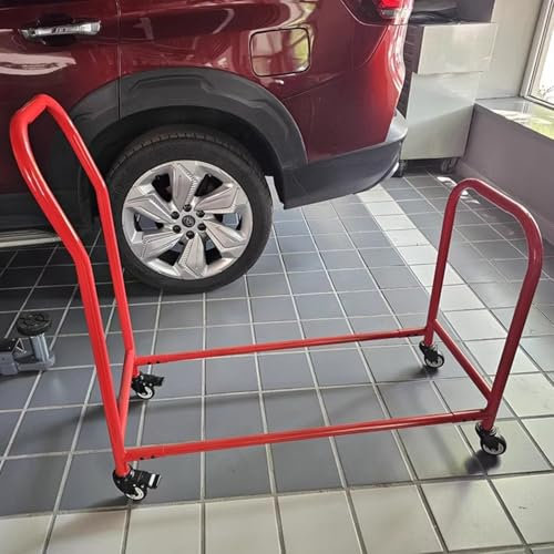 Blazea Reifenregal Reifenrollgestell für Die Garage, Roter Reifenwagen mit Stahlrahmen für Hohe Beanspruchung, Reifenhalter-Lagergestell für Den Boden, Mobiler Reserveradträger mit Rädern