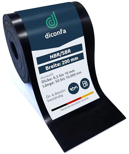 diconfa NBR Gummistreifen ÖL-BESTÄNDIG 200mm 20cm breit - 1 bis 10mm DICK - 0,05 bis 10m LANG - Auswahl 1300mm (130cm) lang, 4mm stark Gummimatte Öl Benzin Kraftstoffe Fett Auto KFZ Werkstatt