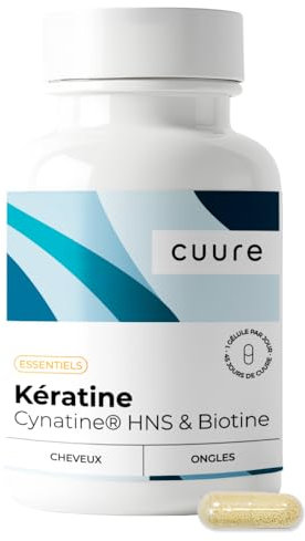 Kératine et Biotine - CUURE - Ingrédient Breveté Cynatine - 45 Jours - Pousse & Brillance des Cheveux - Vitamine B8 - Complément Alimentaire Cheveux, Ongles & Peau - Fabriqué en France