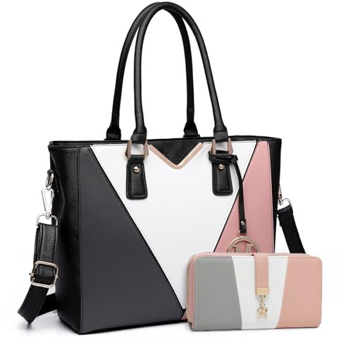 Miss Lulu Handtasche Damen Mittelgroß, Taschen PU Leder, Handtaschen Groß V-förmiges Design Synthetic Ledertasche Mit Abnehmbarem Schultergurt für Büro Schule Einkauf Reise Geschenk