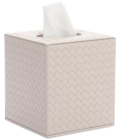 OGANAZI Leather Tissue Box Holder Square Tissue Box Cover, Griege | Tissue Storage Organizer with Magnetic Bottom, Tissue Paper Box Napkin Holder Dispenser for Home Office Restaurant Car