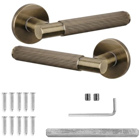 Decoranddecor Hera Antique Brass Door Handles Internal, Knurled Round Rose | Interior Door Handles for Bedroom Office Doors, Brass Knurled Handle Set, Spare Replacement Pair, Aged Victorian Style
