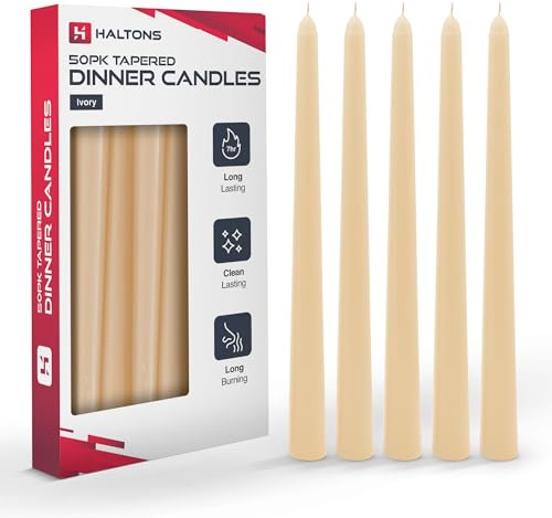 Haltons - Multipack of Long Tapered Candles - Unscented - 7-Hour Burn Time - Perfect for Dinner Parties, Events, Weddings & Home Decor - Clean Burning - Fits Most Candle Holders