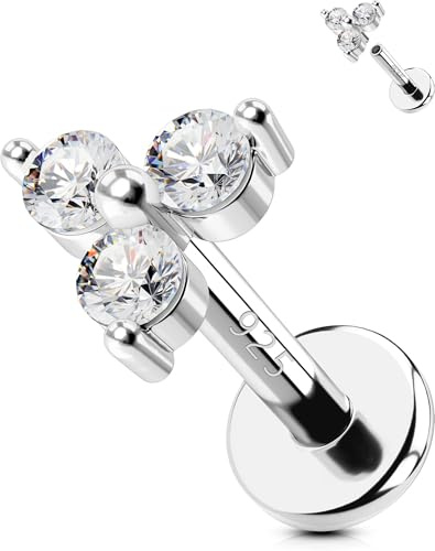 OUFER 16G Silber 925 Helix Piercing Innengewinde Knorpel Ohrpiercing Klar CZ Ohrpiercing Helix 8 mm Conch Piercing Tragus Piercing für Frauen Helix Ohrring
