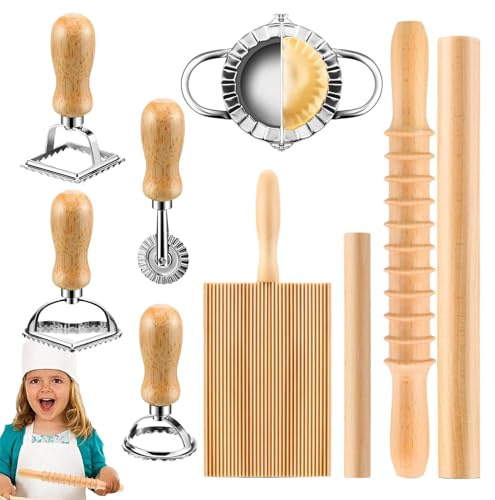 9 Stück Ravioli Former Dumpling Maker Edelstahl Ravioli Maker,Nudelherstellungsset Mit Roller Und Cutter Für Pasta Maker Pasta Board Gnocchi Roller