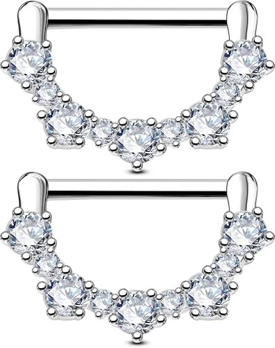 OUFER Body Piercing Nippelpiercing Nipple Piercings Bar 14G Nipple Rings 316L Stainless Steel Nipple Barbell 2pcs Nipple Shield Barbell Piercing Jewelry Clicker Nipple Jewellery
