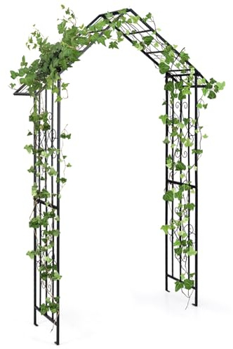 RELAX4LIFE Arche de Jardin en Métal 222 cm, Tonnelle de Jardins avec Treillis Décoratif, Treillis de Pergola Extérieur pour Plantes Grimpantes Vignes Roses, Arche de Jardin pour Cérémonie Mariage