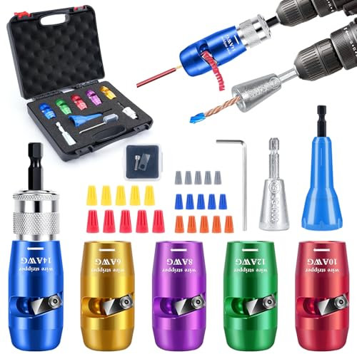 Wire Stripper and Twister for Drill,Wire Stripping Tool for Drill, Compatible with AWG 6-8-10-12-14 Gauge Electric Wire Stripper,8 in 1Wire Stripper for Drill Fast Wire Twisting Tool Set.