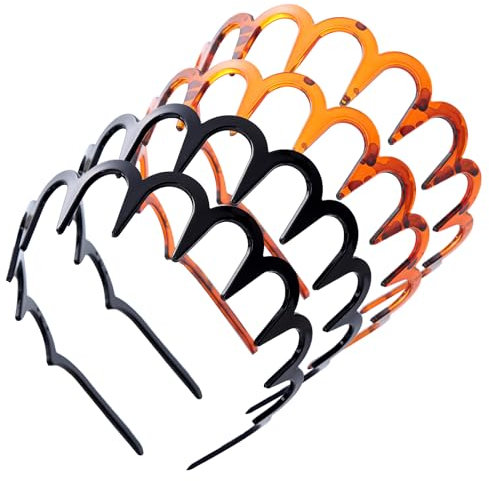 4 Stück Zickzack Haarreif, Haifischzahn Haarkamm Haarband Gewellte Stirnbänder Anti-Rutsch-Kunststoff-Haarreifen für Sport Fitness Tägliches für Damen Und Mädchen (Leopardenbraun，Schwarz)