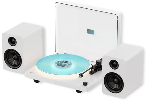 Whatplus Vinyl Record Player with LED Ambient Lighting BT-Compatible Turntable with Built-in Speakers & Phono Preamp, Adjustable Counterweight, 33/45 RPM, AT-3600L Cartridge, Hi-Fi Audio System