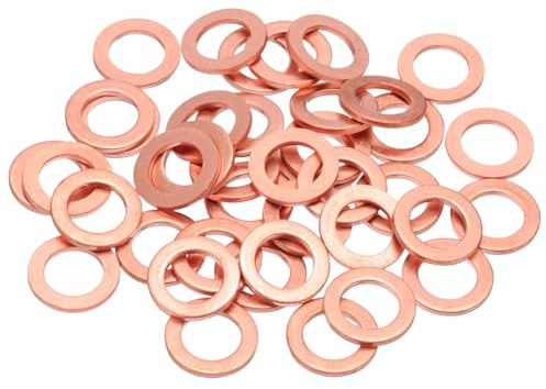 sourcing map 40 arandelas de cobre planas M10, juntas planas mejoradas de cobre de 10 x 16 x 1,5 mm, arandelas de anillo de aplastamiento métricas para accesorios hidráulicos, tornillos, tuercas