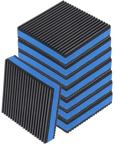 QUARKZMAN 8 patins anti-vibration pour machine à laver, 4,02 x 4,02 x 7/8, patins d'amortissement, tapis en caoutchouc rainuré avec centre en EVA, patins anti-vibration noir/bleu