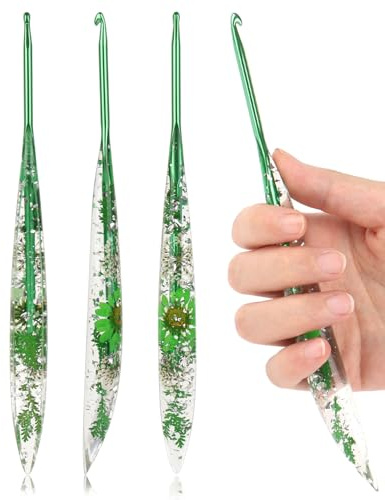 Coopay 4mm Crochet Hooks, Sparkly Floral Resin Crochet Hook, Ergonomic Crochet Hooks for Arthritic Hands, Tapered Metal Crochet Hook for Handmade Crocheting, for Beginners (4.0mm)