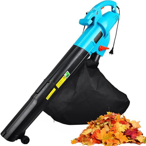 Trituratore elettrico per foglie, biotrituratore da giardino da 3000 W con 8000-14000 giri/min e sacco di raccolta da 45 l, cippatore per compost con rapporto di frantumazione 15:1, per prati, terra