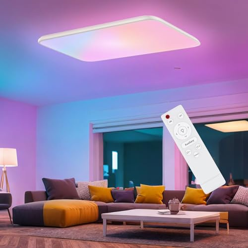 XMTECH LED Deckenleuchte 180W RGB & Dimmbar mit Fernbedienung, 12600LM Deckenlampe Flach Panel IP44, Farbtemperatur Einstellbar 2800K-6500K, Modern Ultraslim Lampe für Wohnzimmer Schlafzimmer Küche