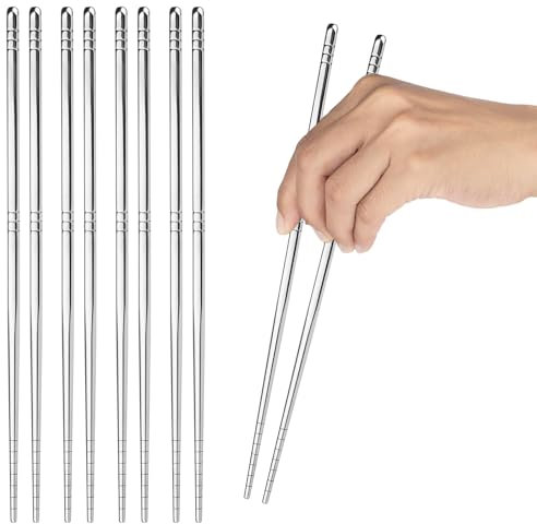 5 Pairs Metal Chopsticks, Premium Reusable Stainless Steel Chopsticks, Reusable Silver Chopstick Dishwasher Safe, Lightweight Non-Slip Chopstick for Home Kitchen Hotel Restaurant