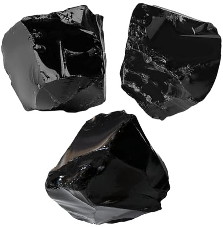 3 Stück Obsidian Heilsteine Große Rohsteine 3–5cm, Natürliche Schwarze Rohsteine & Premium Wasserstein für Meditation, Reiki, Chakra-Ausgleich, Trommeln, Polieren, Drahtwickeln, Wicca & Geschenke