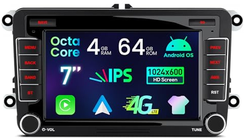 XTRONS 7 Android Car Stereo 4+64GB Radio Player for VW Candy Golf Jetta Passat Polo Skoda Seat, IPS Screen DSP 4G Wireless CarAuto Play GPS Navigation Bluetooth WiFi Cooling System, Optional DAB+