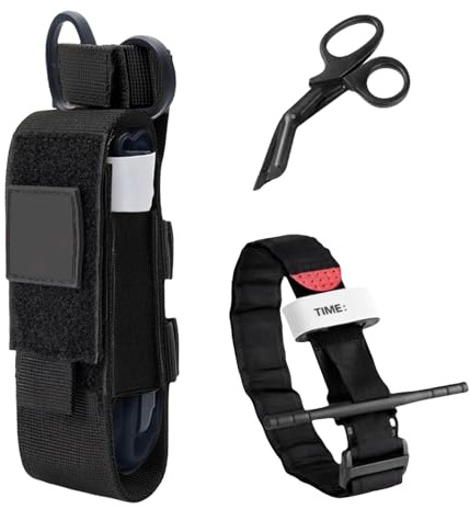 GOEDCH Set di bendaggi per tourniquet per tourniquet, set con forbici, fondina per tourniquet, supporto per sport all'aria aperta, escursionismo, alpinismo e campeggio