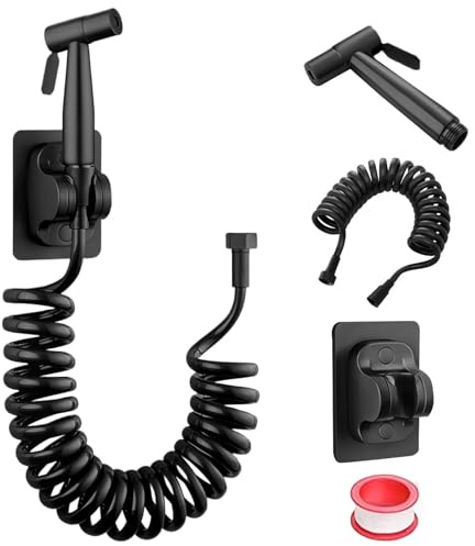 DEANKEJI 3 Mètre PE Jet Toilette Wc-Ensemble, Noir Douchette Toilette, Douchette Wc Kit Complet avec Tuyau, Pulvérisateur Bidet, pour Cuisines, Salles de Bains et Hôtels