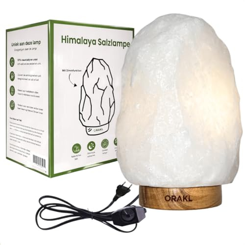 Orakl - Dimmbare Salzlampe Bliss - 100% echtes Himalaya Salz aus Salt Range Pakistan - Salzkristall-Lampe - Salzstein - Tischlamp inkl. 1x 15W Glühbirnen und Geschenkbox (8-10 KG)