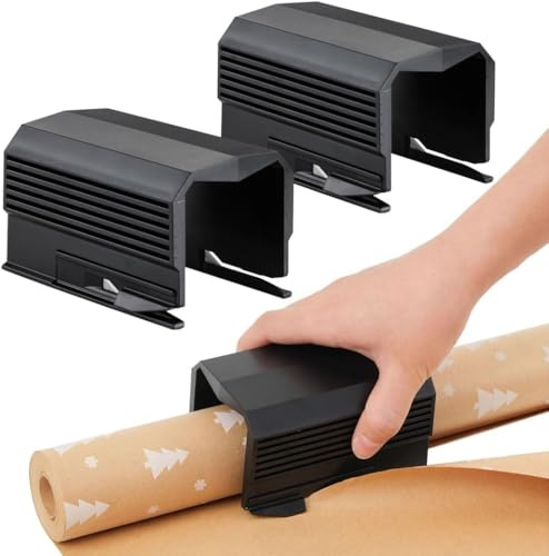 2PC Wrapping Paper Cutter, Christmas Paper Roll Cutters Slider Tool Set, Festival Gift Packing Wrapping Cutting Supplies for Crafting Birthday Gifts Wrap Rolls (Black)