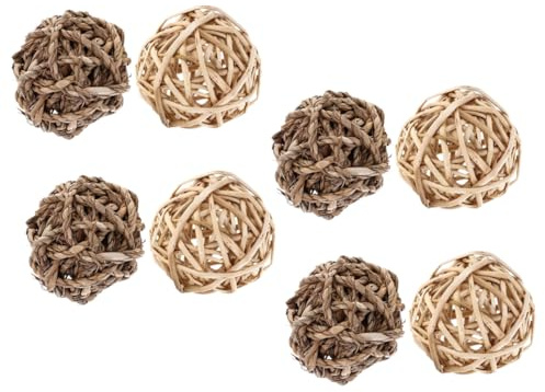 PENIKOKO 8pcs Small Animal Chewing Balls Natural Straw and Willow Bite for Rabbits Hamsters Chinchillas Guinea Pigs Dental Care Exercise Play Balls for Pets