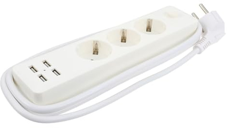 POPETPOP 4 Ports USB EU Câble 3 Prises AC, Prise D'extension Électrique Compacte Blanche, Chargeur USB Sécurisée pour Maison Bureau Chambre