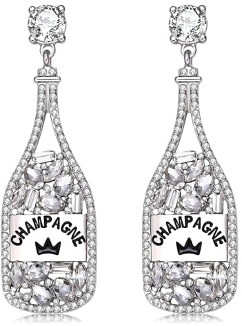 Champagnerflaschen Ohrringes für Frauen, Champagner-Tropfen Ohrringe mit Strass Kristallperlen, Glitzernde Neujahrsohrringe, Frohes Neues Jahr Ohrringe für Hochzeit, Urlaub, Neujahrsgeschenke