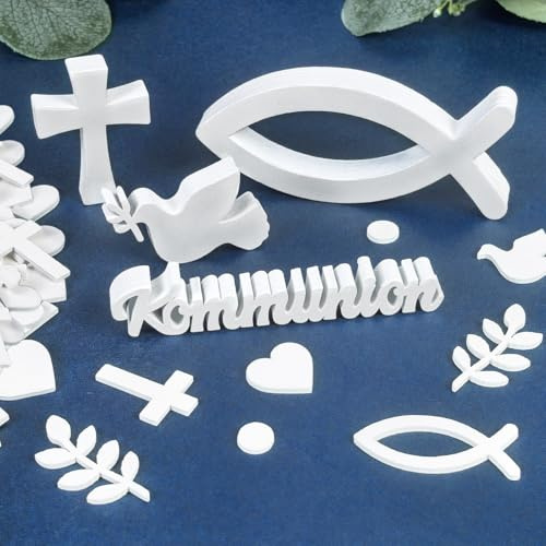 Set di decorazioni per comunione in legno – 68 pezzi da tavolo per la prima comunione con scritta in legno e coriandoli – Decorazione per comunione per ragazze e ragazzi