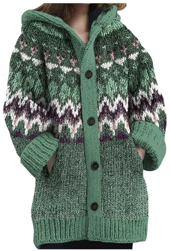 Cárdigan de Punto con Capucha Mujer, Chaqueta Larga con Botones Manga Larga, Suéter Abrigo Ligero y Suave para Primavera Otoño Invierno, Rebeca Casual de Punto, Jersey Abierto Tallas Grandes