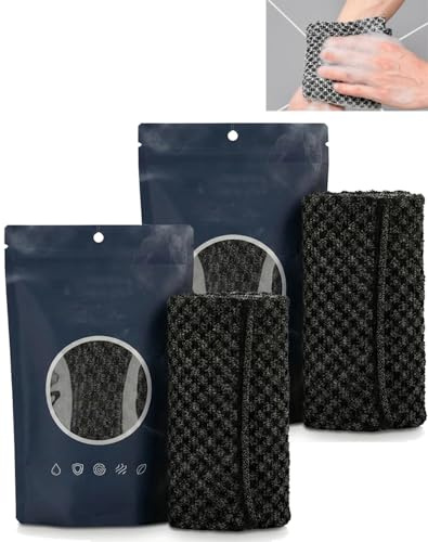 Serviette De Douche Exfoliante, Serviette Exfoliante Douche De Gommage Naturel En Fibre De Bambou Et Charbon, Exfoliation Douce Pour Une Peau Plus Propre, Plus Saine (2*Black)