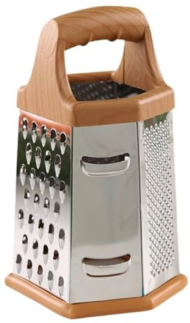 PEBBLE HUG 6-Sided Box Grater, Space-Saving Design, Easy to Clean, Rust-Resistant, Easy-Grip Handle, Perfect for Cheese, Vegetables, Fruits, Chocolate, Ginger, Stable Non-Slip Base, 9 inch