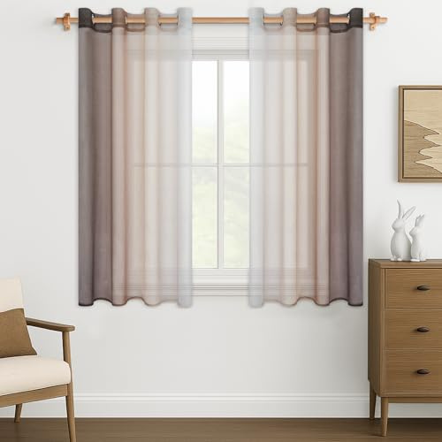 MRTREES Voile Gardinen mit Ösen 2er Set,Farbverlauf Hellbraun H160xB140 cm | Vorhänge Transparent,Voile Gardinen,für Fenster Deko, Curtains Living Room,Kaffeehaus,Balkontür,kinderzimmer Mädchen