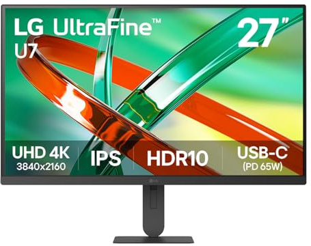 LG UltraFine™ U7 27U730B-B Monitor | 27 inch UHD 4K IPS, Black | HDR10, DCI-P3 90%, 3-Side Borderless, Tilt & Height Adjustable Stand, HDMI, DP 1.45 & USB-C with 65W laptop Power Delivery